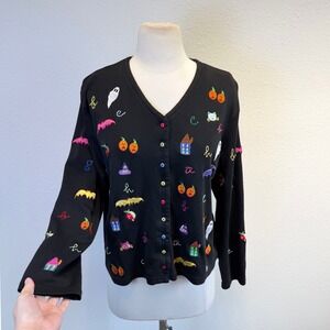 Vtg Marisa Christina Halloween Embroidered Cardigan Womens Large Holiday Spooky